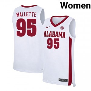 #95 Houston Mallette Crimson Tide White Women Jersey Limited College Basketball 903752-323
