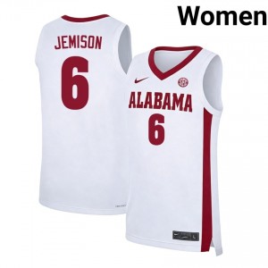 #6 London Jemison Roll Tide White Women's Jersey Replica College Basketball 443202-924