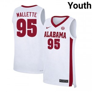 #95 Houston Mallette Alabama Crimson Tide White Youth Jerseys Replica College Basketball 773093-667