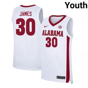 #30 Klark James Alabama Crimson Tide White Youth Jerseys Official College Basketball 426109-809
