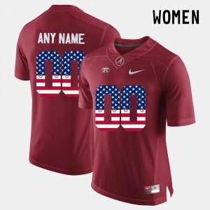 #00 Custom Alabama Crimson Tide Crimson Womens Jersey US Flag Fashion Player 989596-415