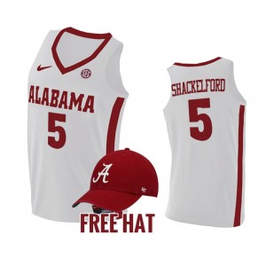 #5 Jaden Shackelford Alabama Crimson Tide White Mens Jerseys College Basketball Free Hat 478476-626