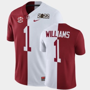 #1 Jameson Williams Bama Crimson White Mens Jersey College Football 2022 National Championship Split Edition 466206-715