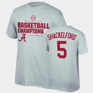 #5 Jaden Shackelford University of Alabama Gray Men T-Shirt 2021 SEC Men's Basketball Regular Season Champions 2021 SEC Basketball Regular Season Champions Top of the World Tee 975442-505