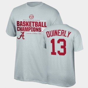 #13 Jahvon Quinerly Bama Gray Men's T-Shirt 2021 SEC Men's Basketball Regular Season Champions 2021 SEC Basketball Regular Season Champions Top of the World Tee 569768-615