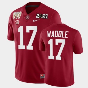 #17 Jaylen Waddle Roll Tide Crimson Men's Jersey 3X CFP National Championship Winner 468144-231