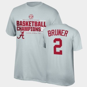 #2 Jordan Bruner Alabama Crimson Tide Gray Men's T-Shirt 2021 SEC Men's Basketball Regular Season Champions 2021 SEC Basketball Regular Season Champions Top of the World Tee 623986-511