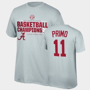 #11 Joshua Primo The Tide Gray Men's T-Shirt 2021 SEC Men's Basketball Regular Season Champions 2021 SEC Basketball Regular Season Champions Top of the World Tee 390393-788