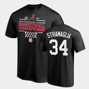 #34 Paul Stramaglia Alabama Black Mens T-Shirt 2021 SEC Men's Basketball Regular Season Champions 2021 SEC Basketball Regular Season Champions Tee 638836-109