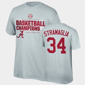 #34 Paul Stramaglia University of Alabama Gray Mens T-Shirt 2021 SEC Men's Basketball Regular Season Champions 2021 SEC Basketball Regular Season Champions Top of the World Tee 221168-194