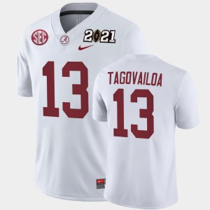 #13 Tua Tagovailoa University of Alabama White Mens Jerseys 2021 National Championship Playoff Game 871289-590