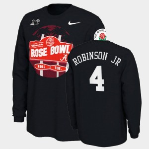 #4 Brian Robinson Jr Roll Tide Black Men's T-Shirt 2021 Rose Bowl Illustrated Long Sleeve 157257-674