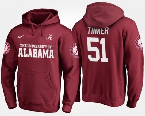 #51 Carson Tinker Bama Crimson Men's Hoodie Name and Number University 832976-116