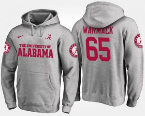 #65 Chance Warmack Alabama Crimson Tide Gray Mens Hoodie Name and Number NCAA 929543-475