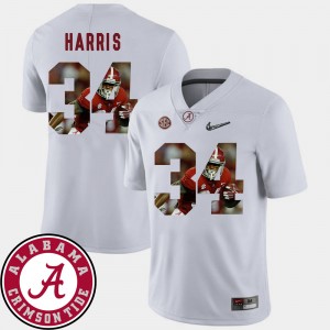 #34 Damien Harris University of Alabama White Men Jersey Pictorial Fashion Football 224949-969