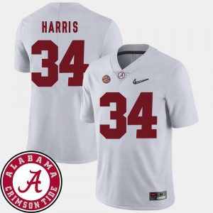 #34 Damien Harris Alabama White Mens Jersey College Football 2018 SEC Patch 771672-629