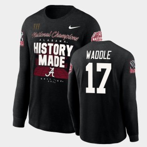 #17 Jaylen Waddle Crimson Black Men's T-Shirt 2020 National Champions History Made Long Sleeve 876907-184