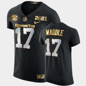 #17 Jaylen Waddle Bama Black Men Jerseys 2021 National Championship Golden Edition 753766-730