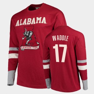 #17 Jaylen Waddle Alabama Crimson Tide Crimson Men T-Shirt Old School Football Long Sleeve 685073-240