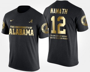 #12 Joe Namath Bama Black Men T-Shirt Gold Limited Short Sleeve With Message 247783-127