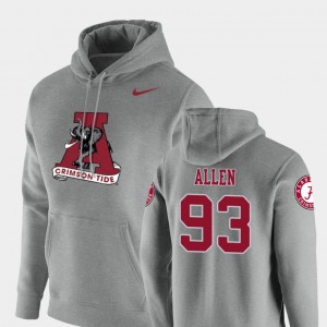 #93 Jonathan Allen Alabama Heathered Gray Men's Hoodie Vault Logo Club Pullover 704735-441