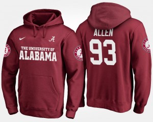 #93 Jonathan Allen Roll Tide Crimson Mens Hoodie Name and Number Limited 539834-512
