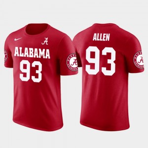 #93 Jonathan Allen Bama Red Mens T-Shirt Future Stars Washington skins Football 878766-831