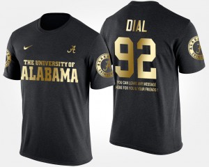 #92 Quinton Dial Alabama Crimson Tide Black Men T-Shirt Gold Limited Short Sleeve With Message 584593-717