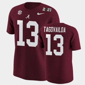 #13 Tua Tagovailoa Alabama Crimson Tide Crimson Men's T-Shirt 2020 National Champions University 651511-718