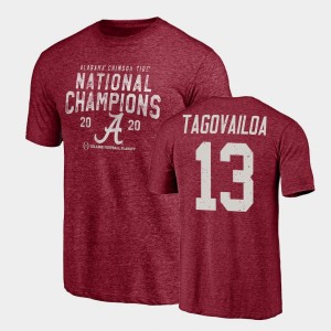 #13 Tua Tagovailoa Alabama Crimson Tide Crimson Men T-Shirt 2020 National Champions Tri-Blend 418742-541