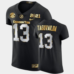 #13 Tua Tagovailoa Crimson Black Men Jerseys 2021 National Championship Golden Edition 482587-195