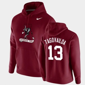 #13 Tua Tagovailoa Roll Tide Crimson Mens Hoodie Vintage School Logo Pullover 328741-315