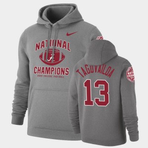 #13 Tua Tagovailoa Alabama Heathered Gray Men's Hoodie 2020 National Champions Retro Pullover 757411-464