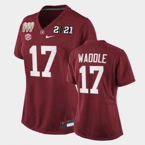 #17 Jaylen Waddle Roll Tide Crimson Women's Jerseys 3X CFP National Championship Special Edition 172145-463