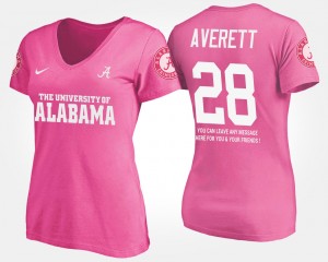 #28 Anthony Averett University of Alabama Pink Women's T-Shirt Name and Number With Message 209130-295