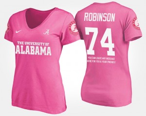 #74 Cam Robinson Roll Tide Pink Womens T-Shirt Name and Number With Message 196705-988