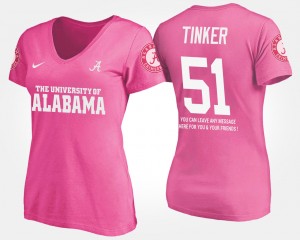 #51 Carson Tinker Alabama Pink Women T-Shirt Name and Number With Message 758134-830