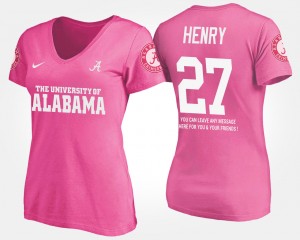 #27 Derrick Henry Roll Tide Pink Women's T-Shirt Name and Number With Message 219122-562