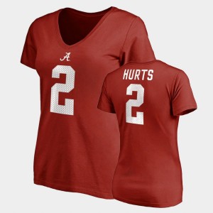 #2 Jalen Hurts Bama Crimson Women T-Shirt College Legends Name & Number V-Neck 447782-663