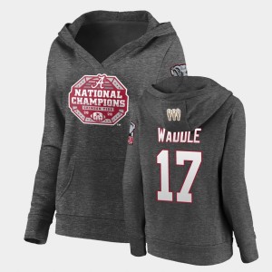 #17 Jaylen Waddle Alabama Crimson Tide Charcoal Women Hoodie 2020 National Champions Pullover V-Neck 543478-585