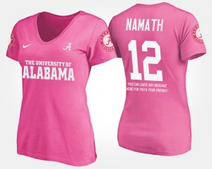 #12 Joe Namath University of Alabama Pink Women's T-Shirt Name and Number With Message 520007-764