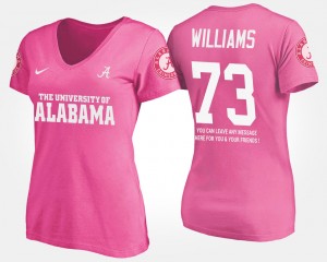 #73 Jonah Williams Bama Pink Womens T-Shirt Name and Number With Message 902604-562