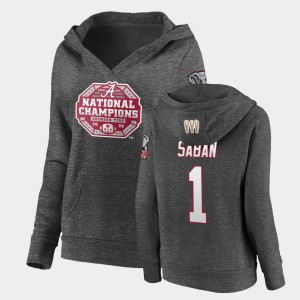 #1 Nick Saban Alabama Charcoal Womens Hoodie 2020 National Champions Pullover V-Neck 474099-451