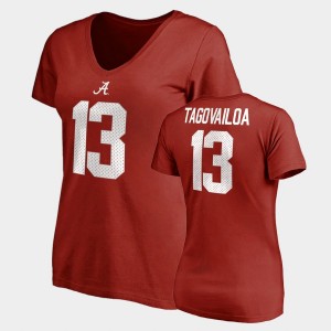 #13 Tua Tagovailoa Bama Crimson Women T-Shirt College Legends Name & Number V-Neck 615078-113
