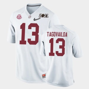 #13 Tua Tagovailoa Bama White Youth Jersey 2021 National Championship Replica 982763-811
